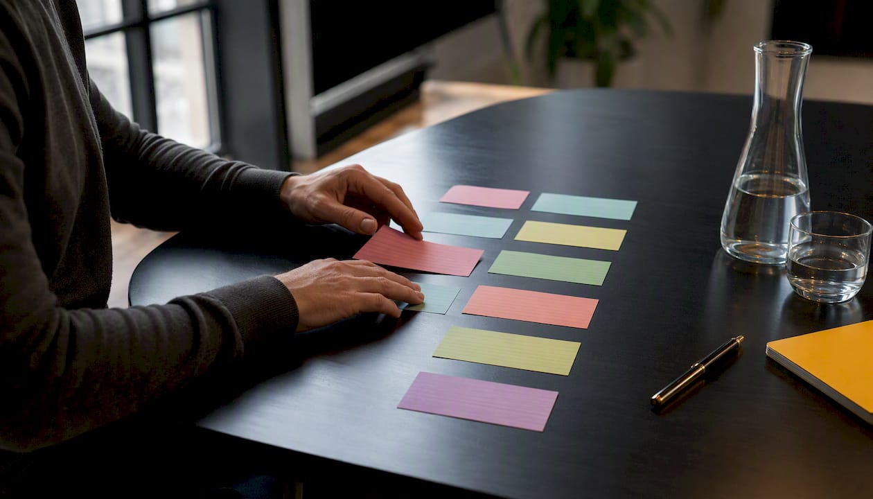 Hands working with CX pilot planning cards