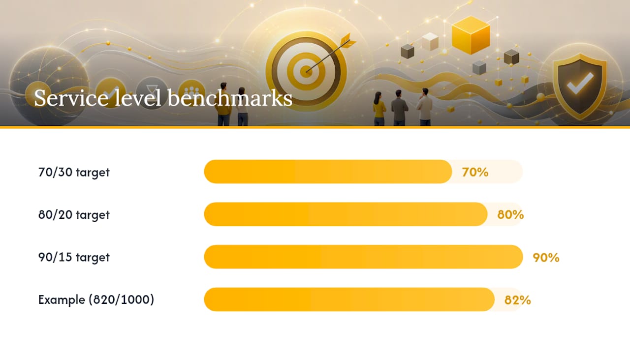 Diagram of call center service level calculation and benchmarks
