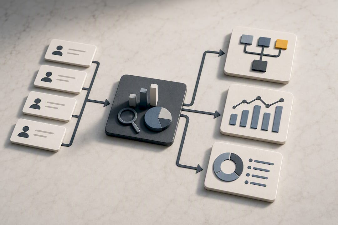 Complaint records branching into three analytics outputs