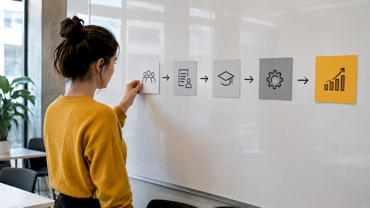 Isometric illustration of staffing milestones