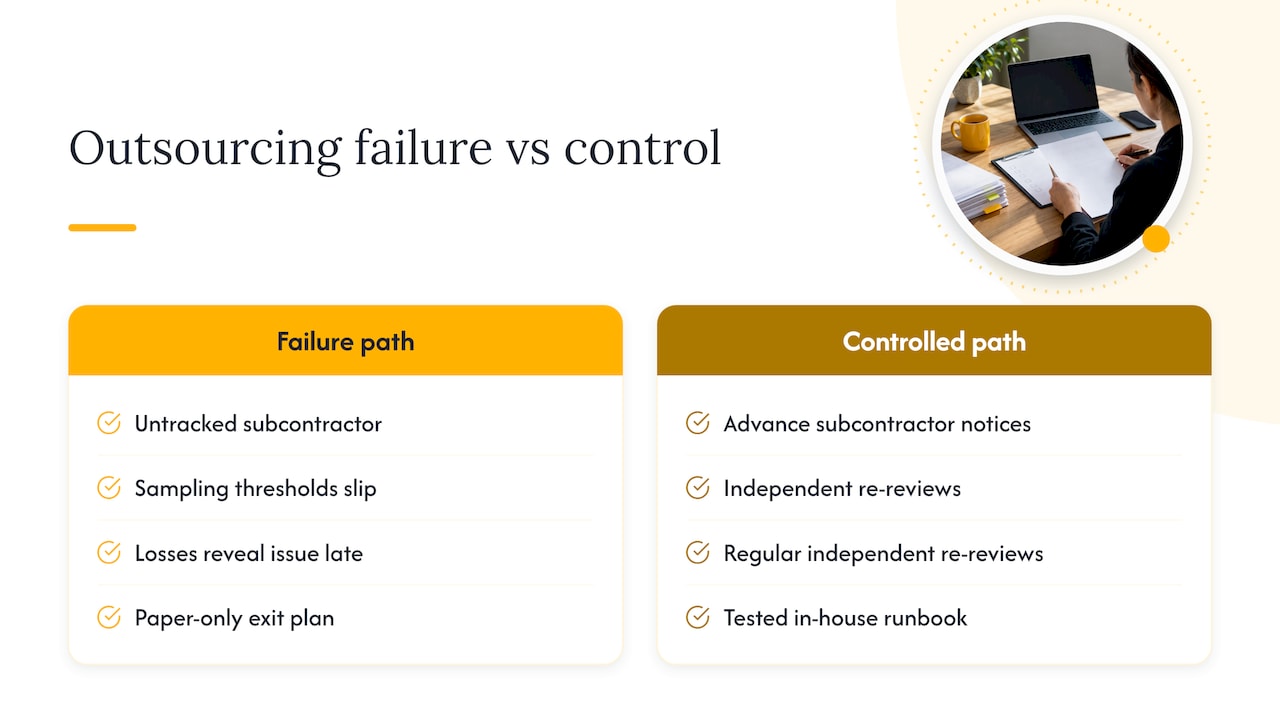 Outsourcing failure and control paths compared