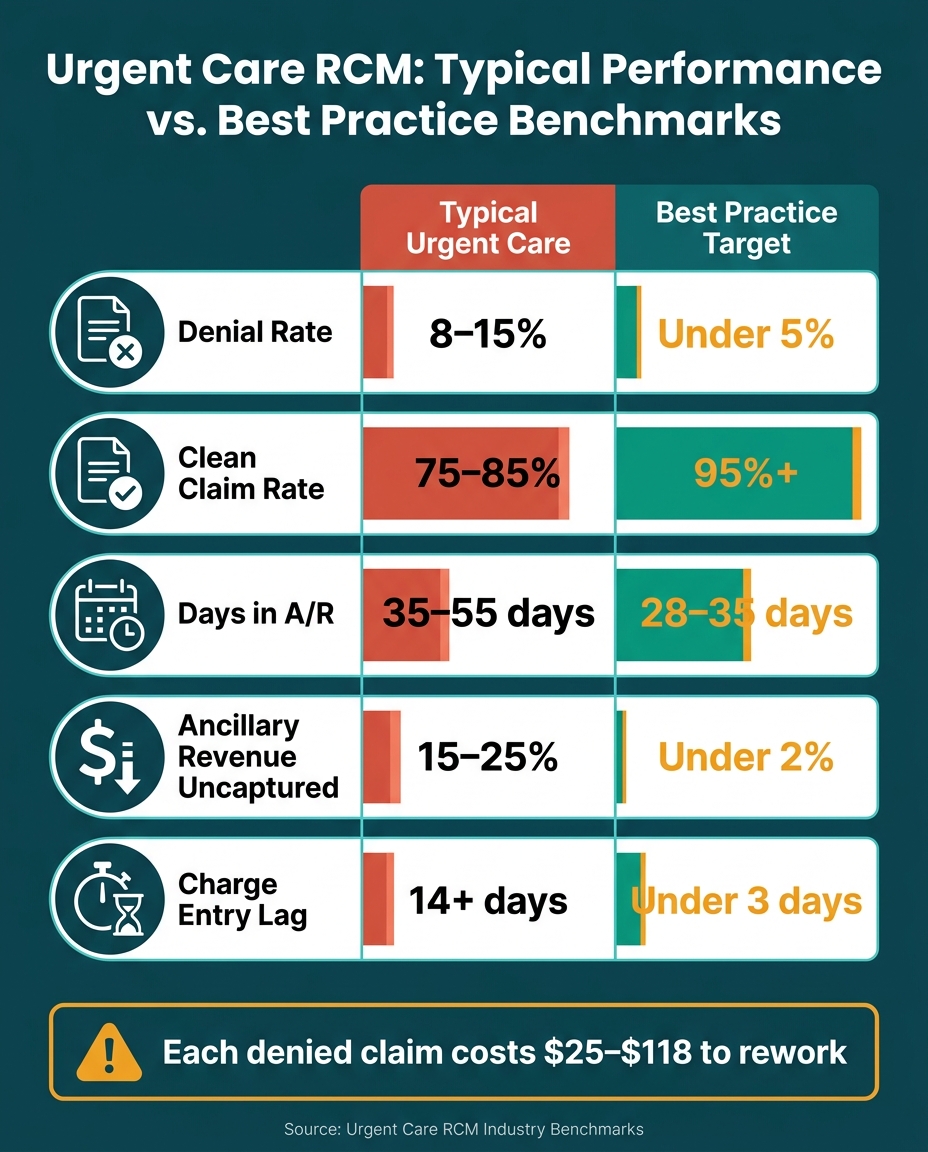 Urgent Care RCM: Typical Performance vs. Best Practice Benchmarks