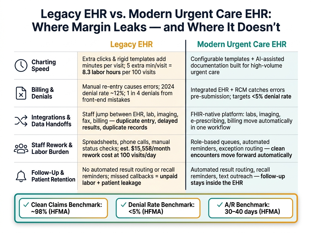Legacy EHR vs. Modern Urgent Care EHR: Hidden Costs & Workflow Gaps