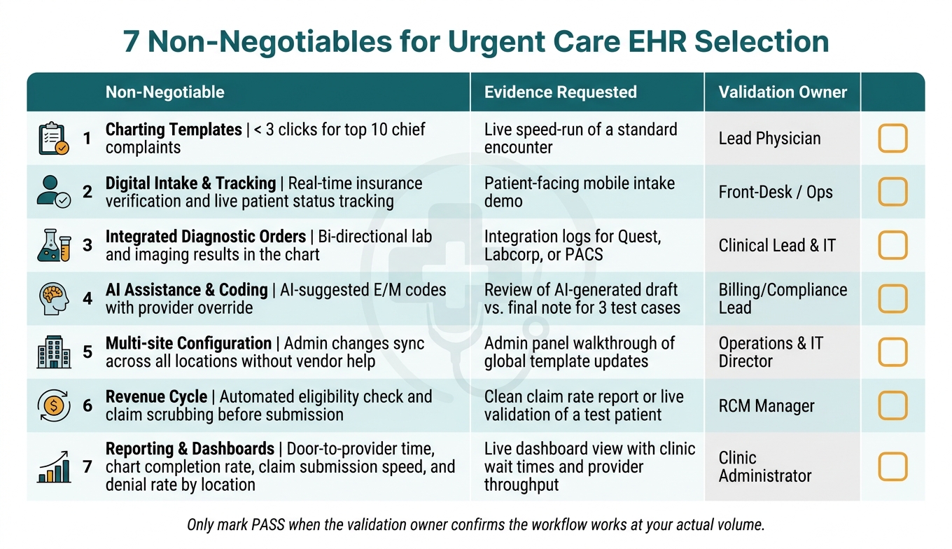 7 Non-Negotiables for Urgent Care EHR: Scorecard at a Glance
