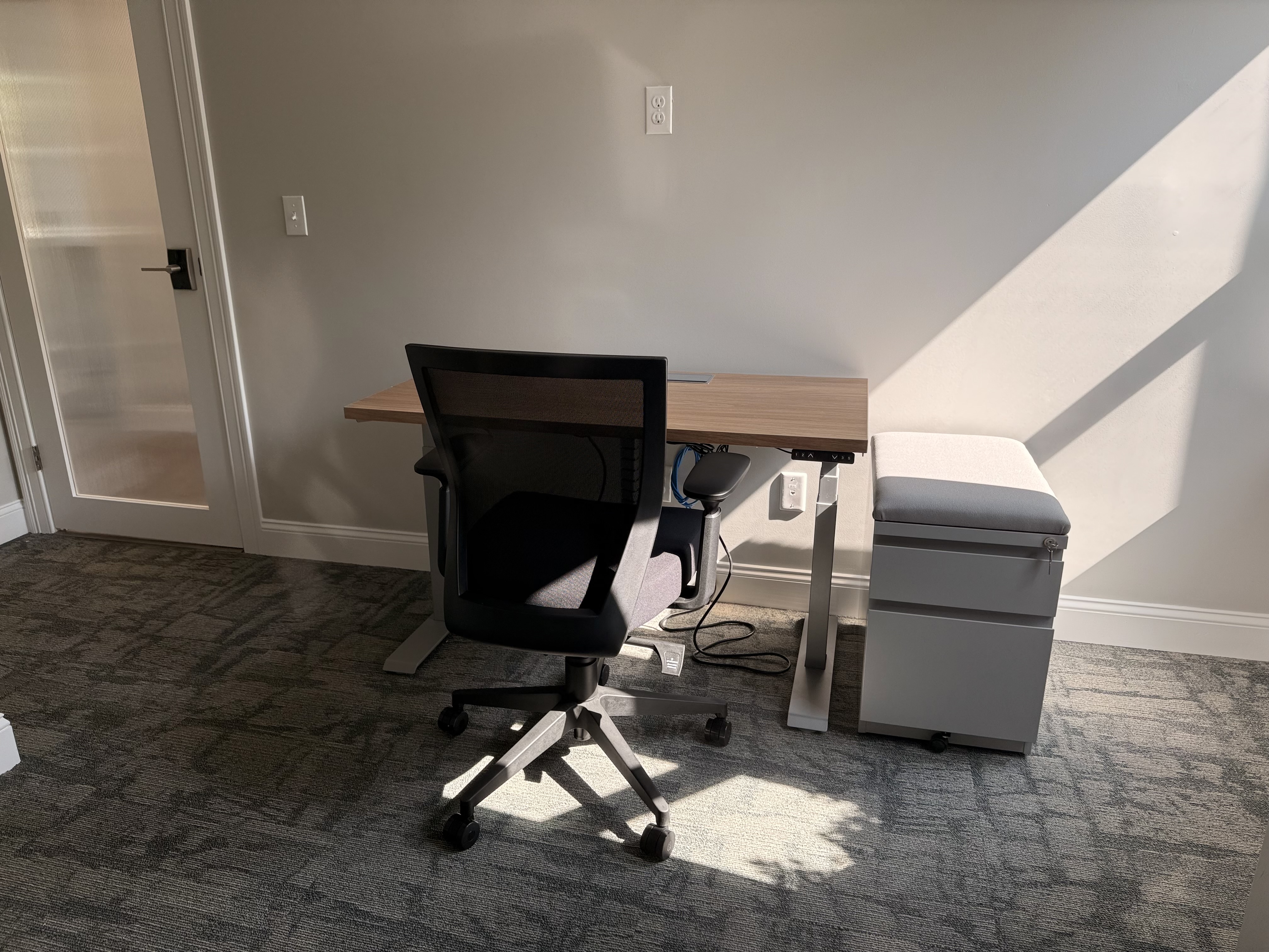 The location of this office space is Longmeadow, Massachusetts. It includes a private office, desks, spaces to meet with your team, and more!