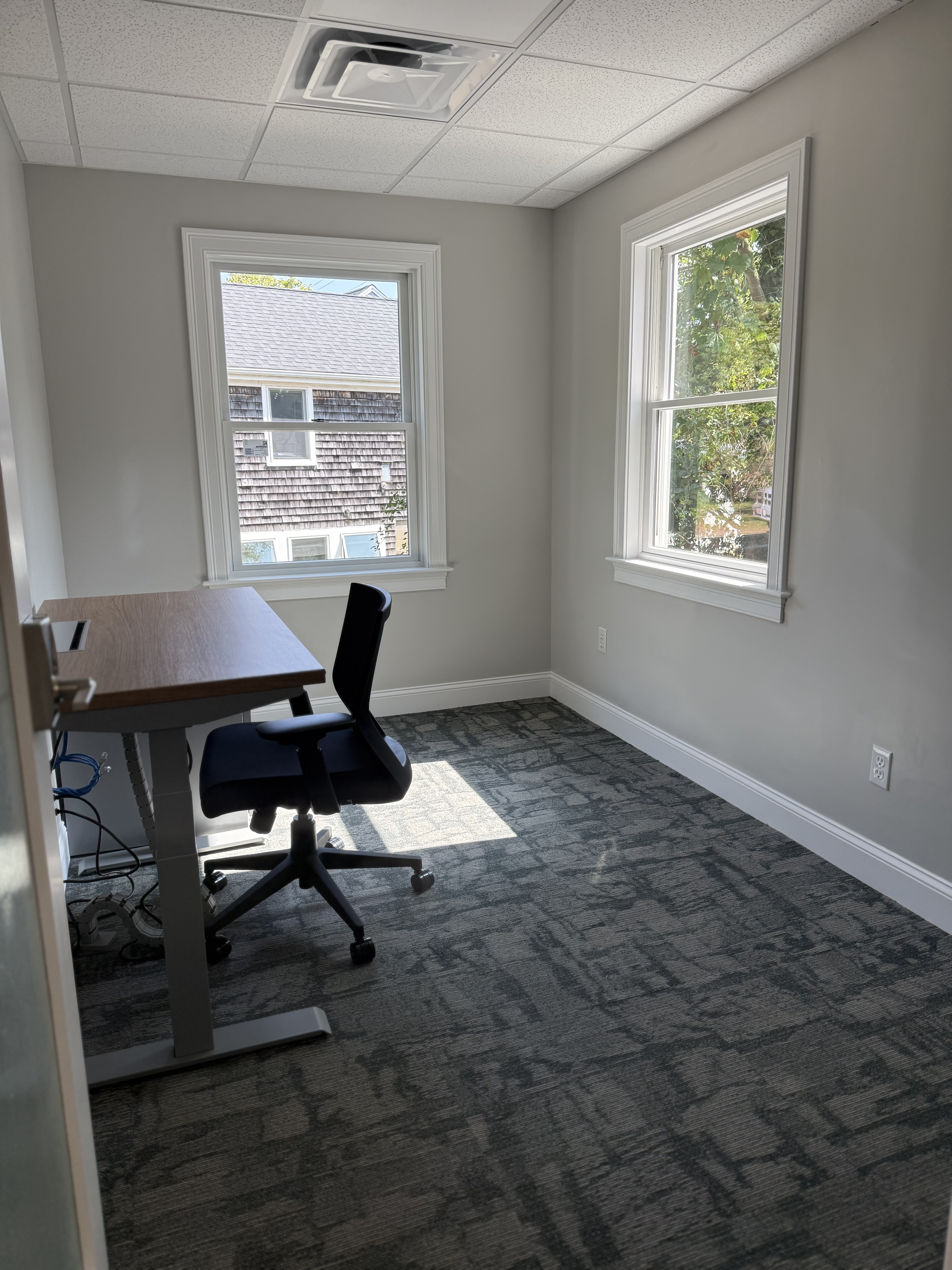 The location of this office space is Longmeadow, Massachusetts. It includes a private office, desks, spaces to meet with your team, and more!