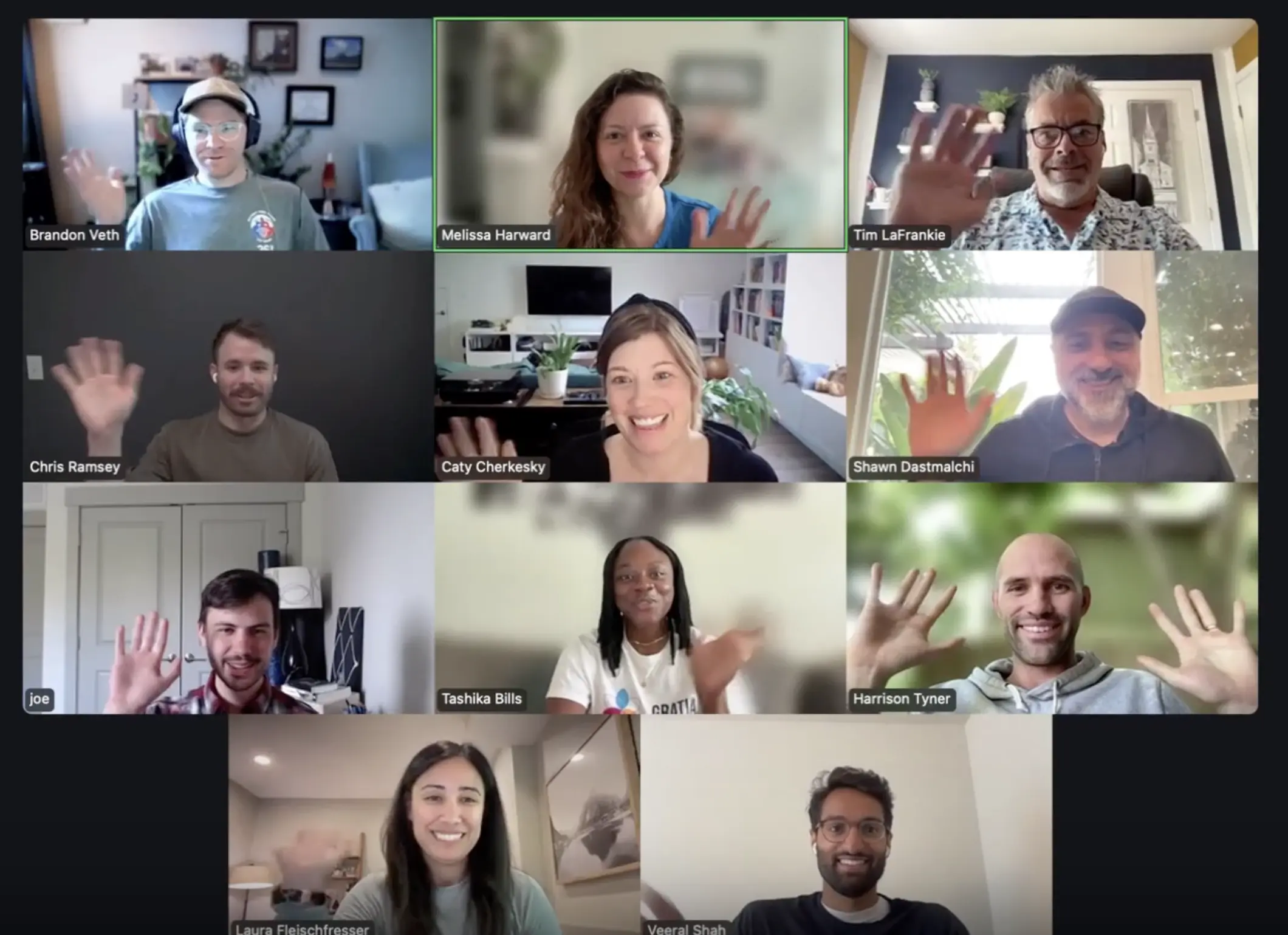 Zoom session of Gratia's team waving to commemorate Nurses Week