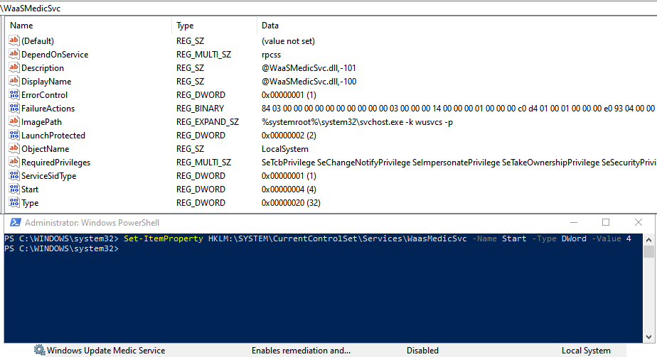 Disable WaaSMedicSvc