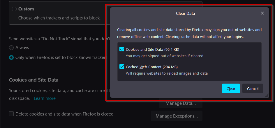 Clear Cookies (Firefox)