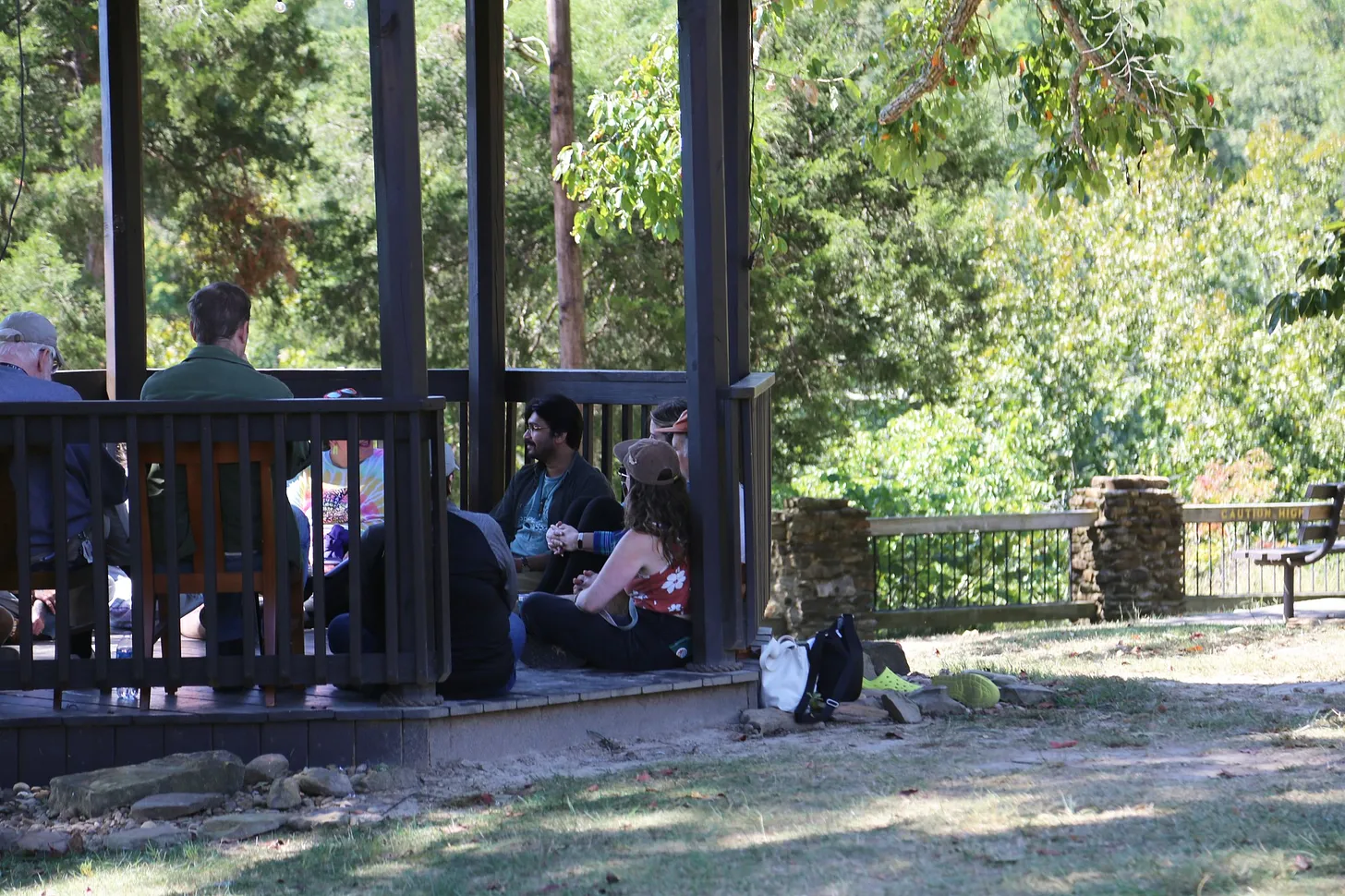 A storycircle at Third Weekend, RUX’s annual network gathering, at Pennyrile Forest State Resort Park, September 2025. Photo by Hannah Almon Matangos.
