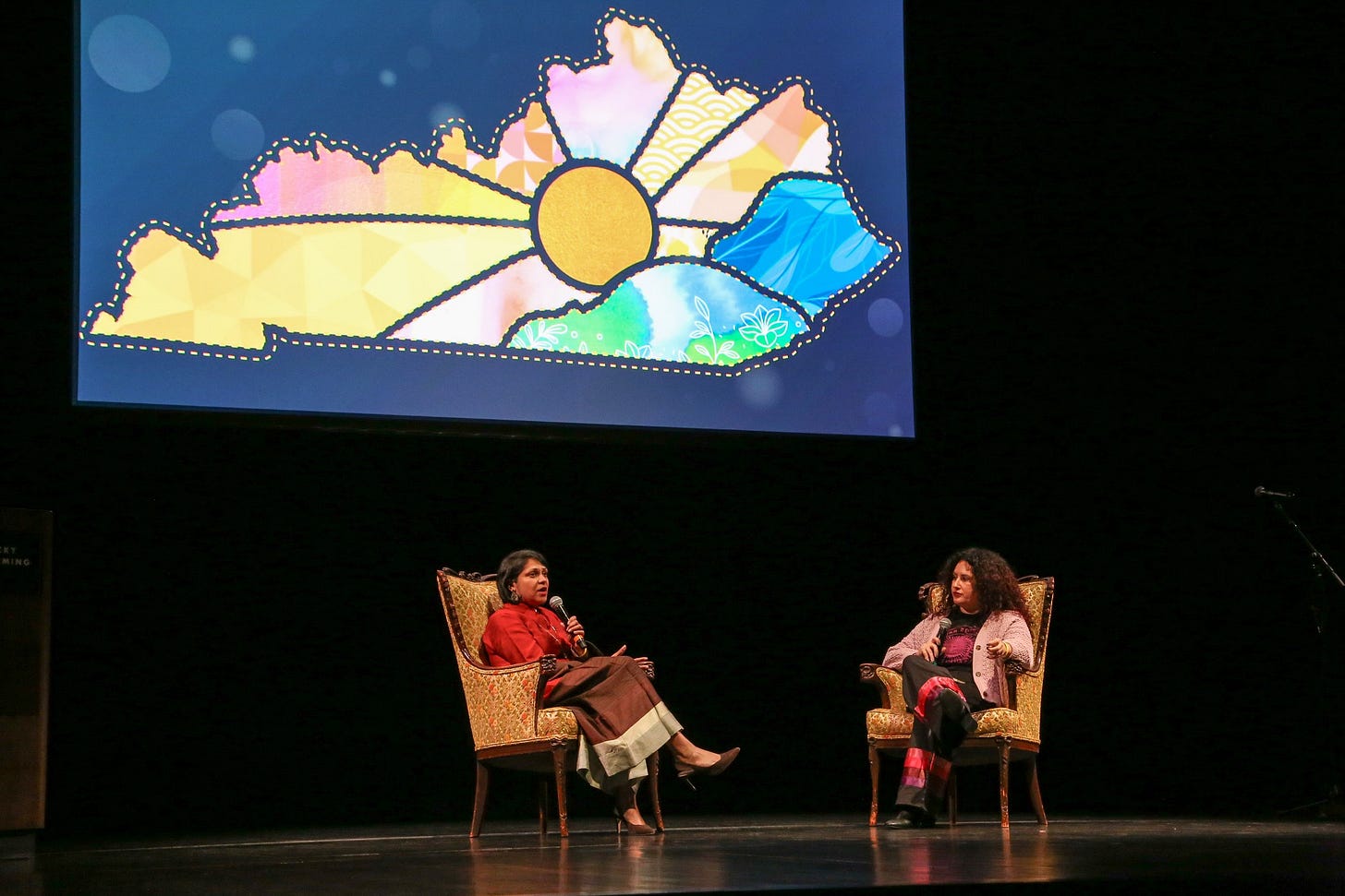  Nima Kulkarni &amp; Dr. Gabby Harvey onstage during the Long Conversation. Photo by Hannah Almon Matangos. 