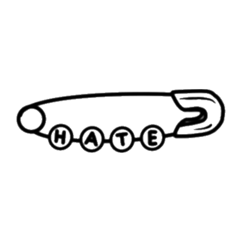 Let the people know. Safety pin with HATE letters tattoo designed by Gael Cleinow.