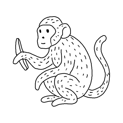 Minimalist, Monkey holding a banana tattoo.