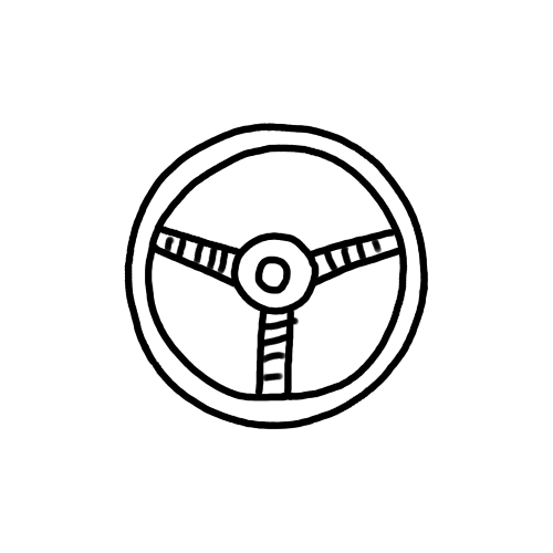 Simple car steering wheel tattoo.