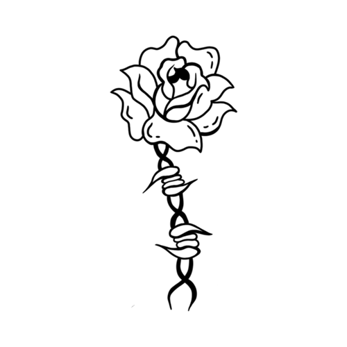 Barbed wire and rose flower tattoo designed by Carli Cherry.