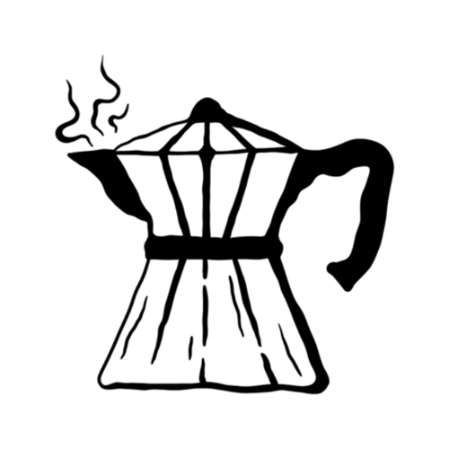 Steaming coffee kettle tattoo designed by Carli Cherry.