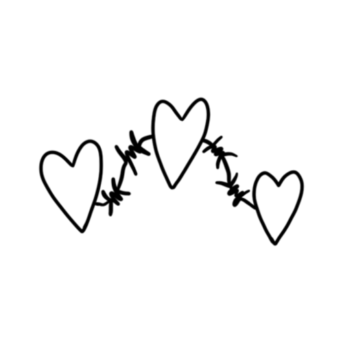 Three hearts strung on a barbed wire designed by Carli Cherry.