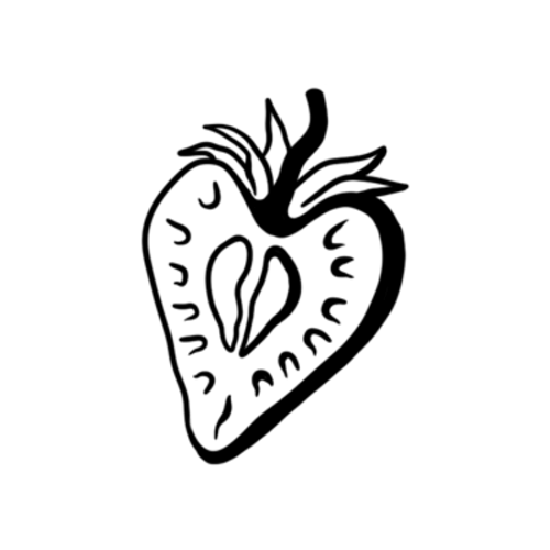 Half a straberry cut in half tattoo designed by Carli Cherry.