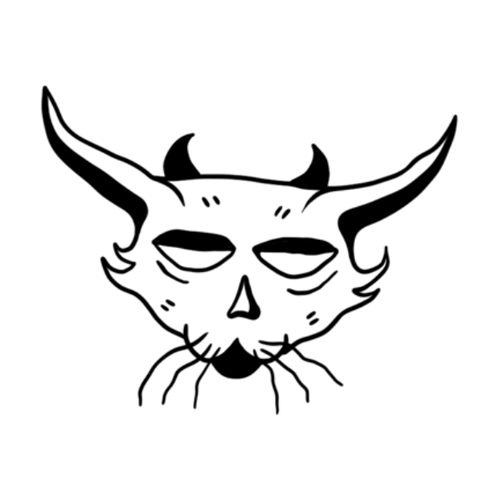 A funky devil cat tattoo designed by Carli Cherry.