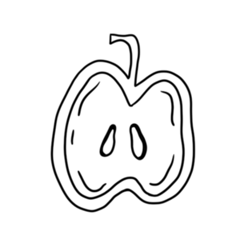 Half an apple cut in half tattoo designed by Carli Cherry.