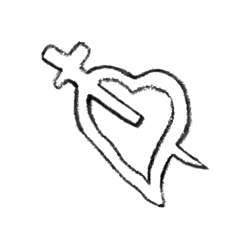 French prison style outline of a heart with dagger tattoo design by Kyle Huskey.