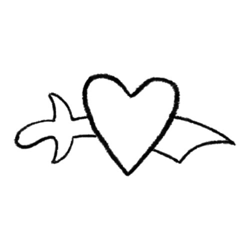 French prison style simple outline or a heart w sword tattoo design by Kyle Huskey.