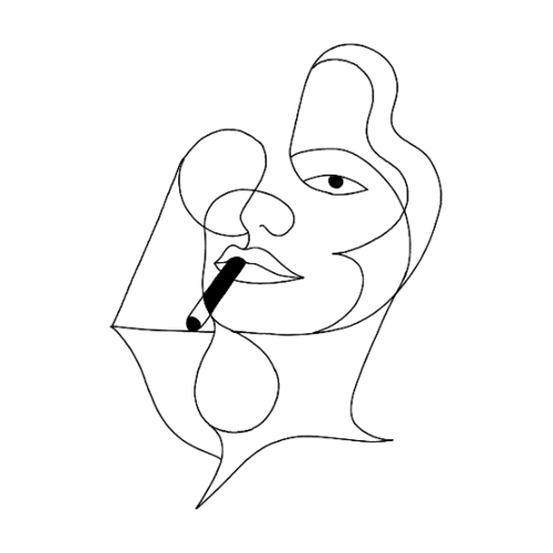 Face smoking drawn from a single continuous line tattoo designed by Albie Brant.