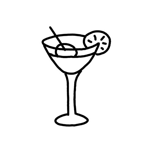 Martini or cocktail glass w olive and lemon slice tattoo design. 