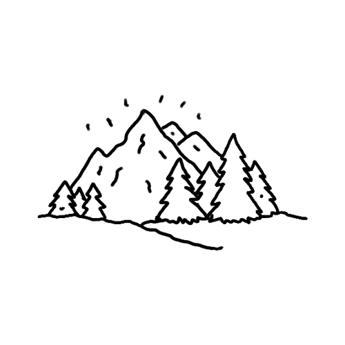 Snowy mountain landscape with pine trees tattoo design. 