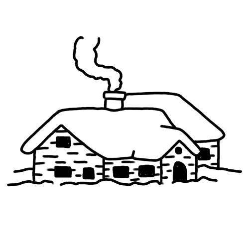 house or chalet in the snow tattoo design. 