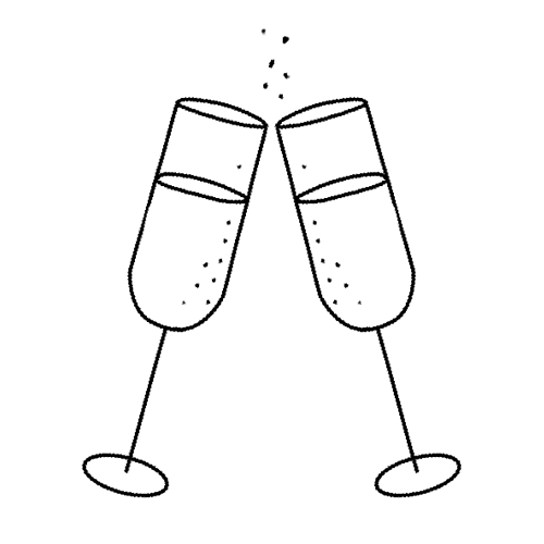 two champagne flute, glass toast for all your celebrations tattoo design. 