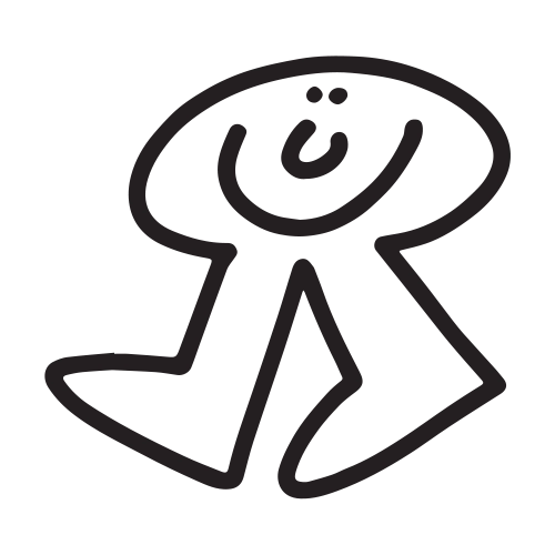 Smiling walking dude character tattoo design by Micah NYC.