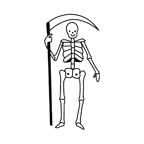 Skeleton holding a sickle like a dead reaper tattoo design by BODYRUINER.