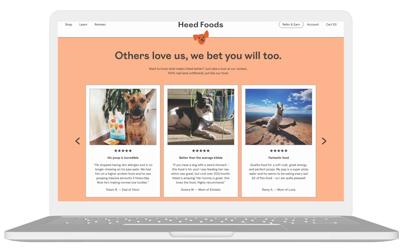Desktop mockup of Heed Foods homepage