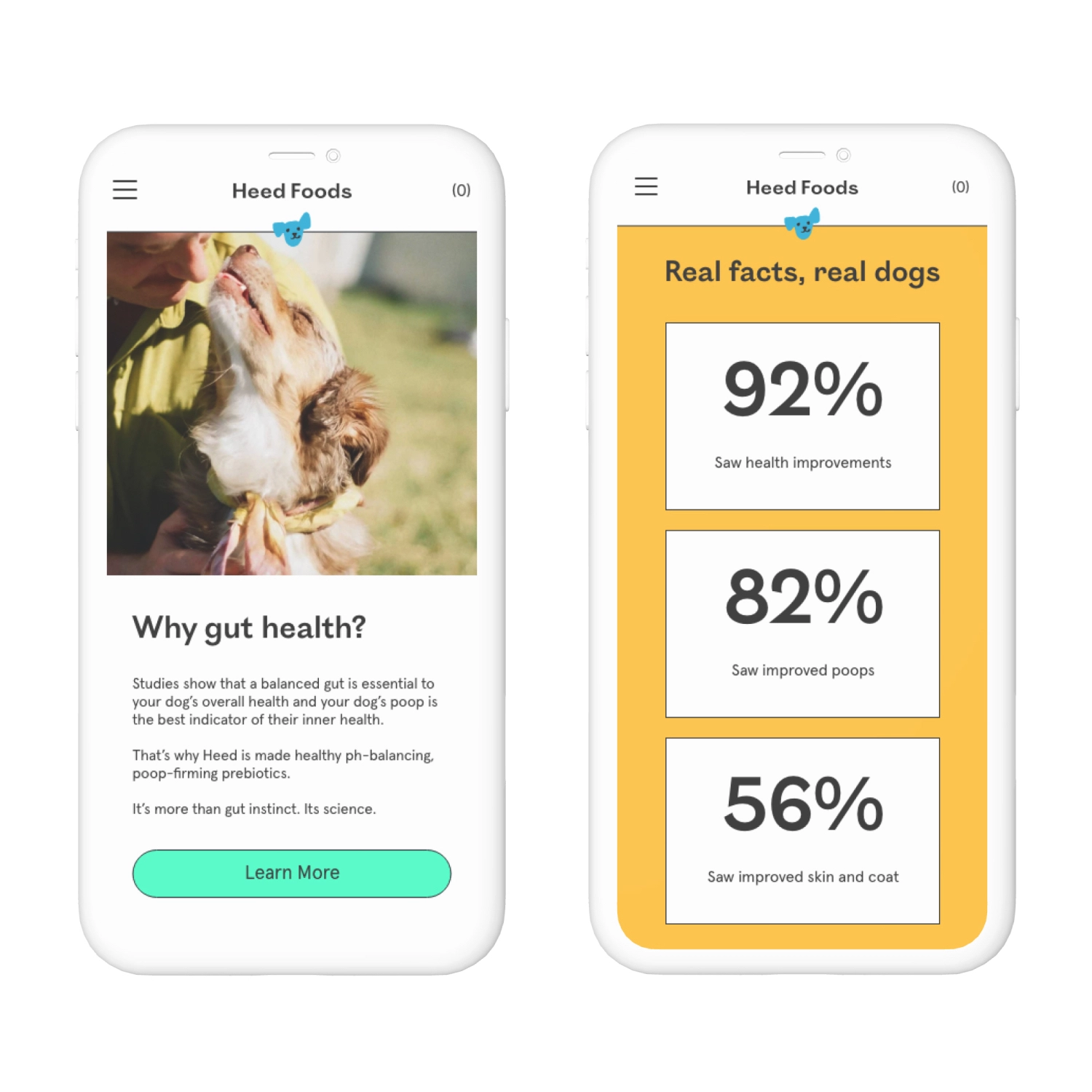 Mobile mockups of Heed Foods homepage