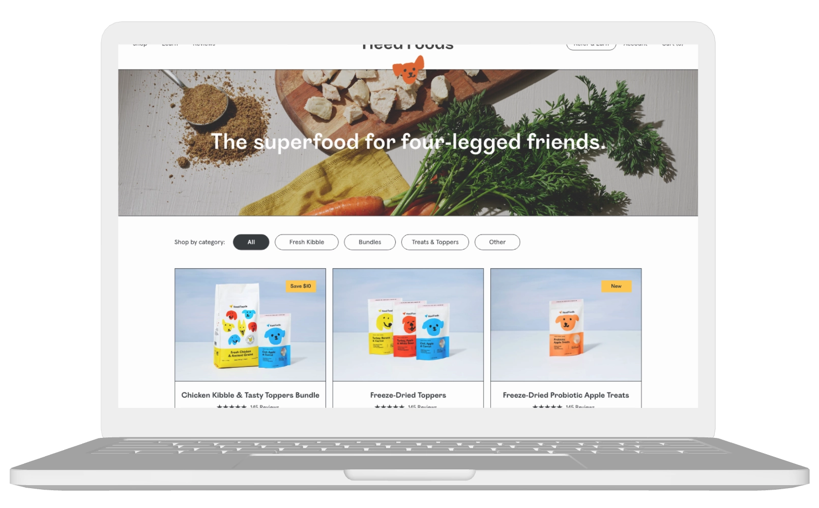 Desktop mockup of Heed Foods product listing page