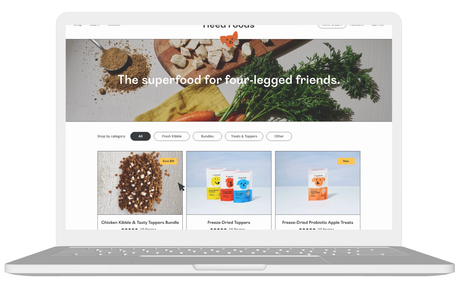 Desktop mockup of Heed Foods product listing page