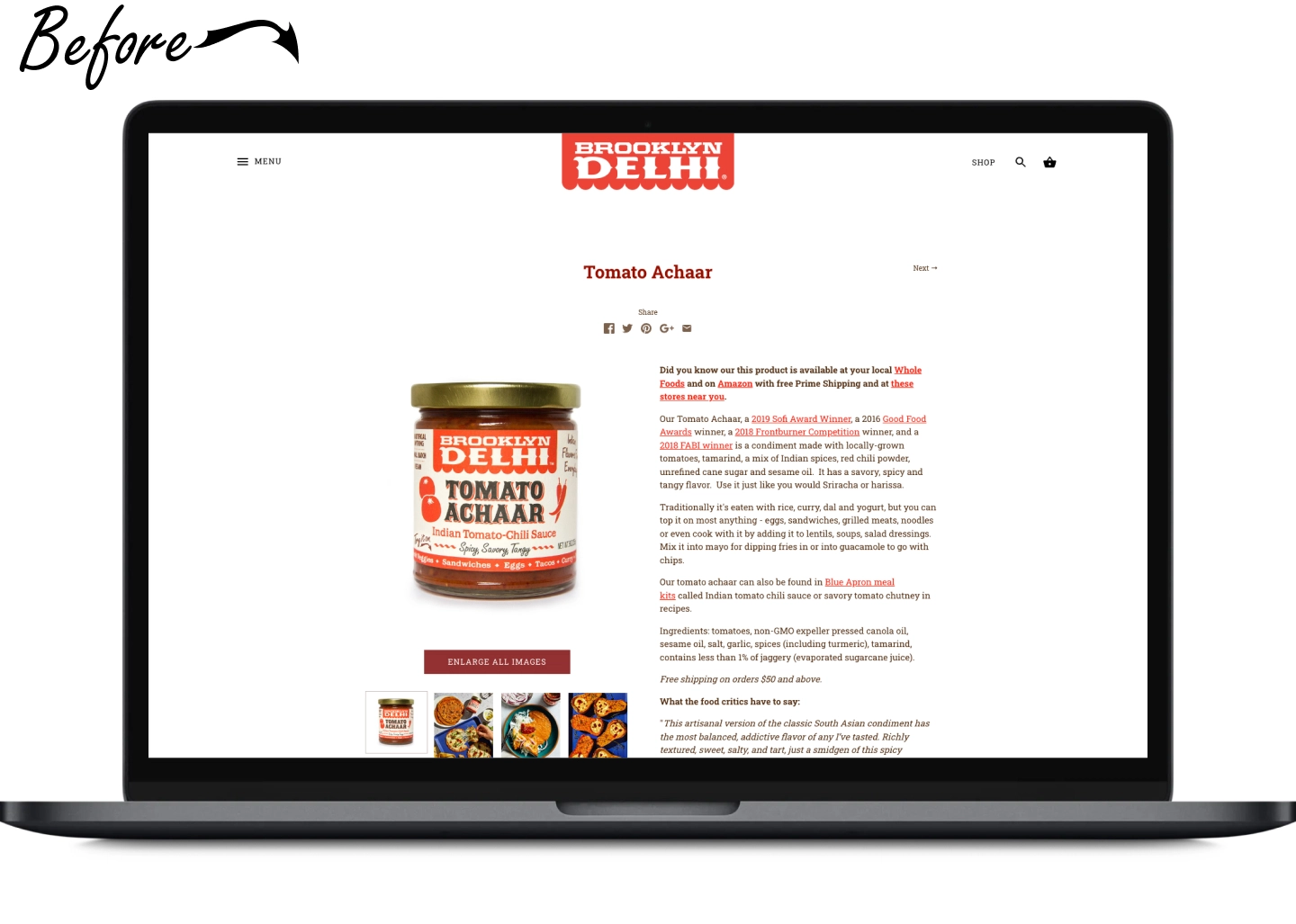 Desktop image of Brooklyn Delhi's old website