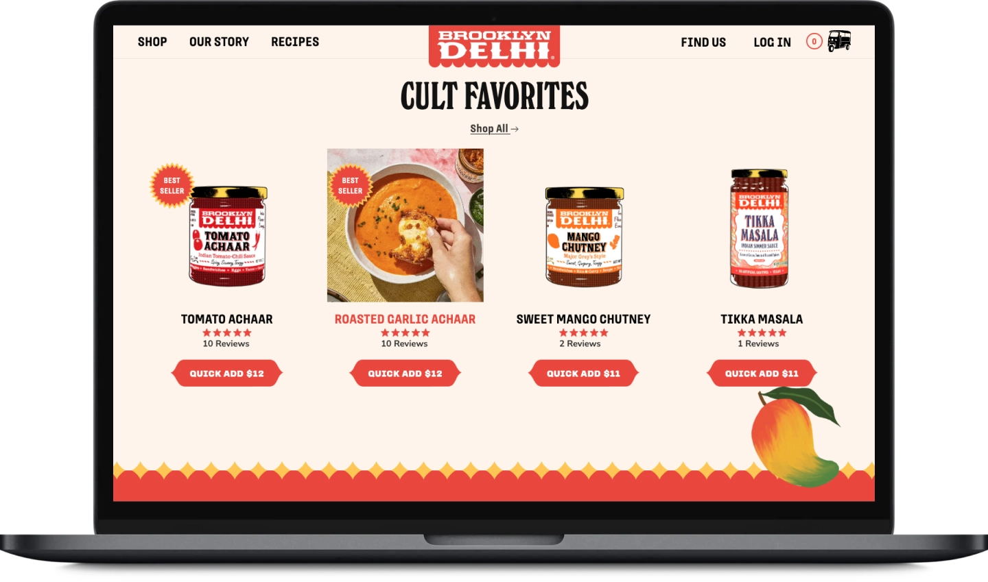 Desktop mockup of Brooklyn Delhi's product listing page