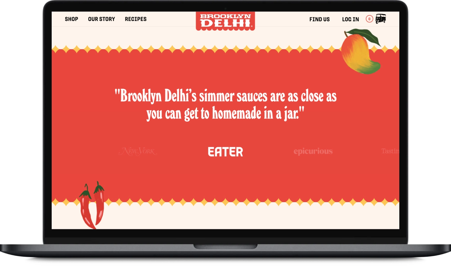 Desktop mockup of Brooklyn Delhi's home page