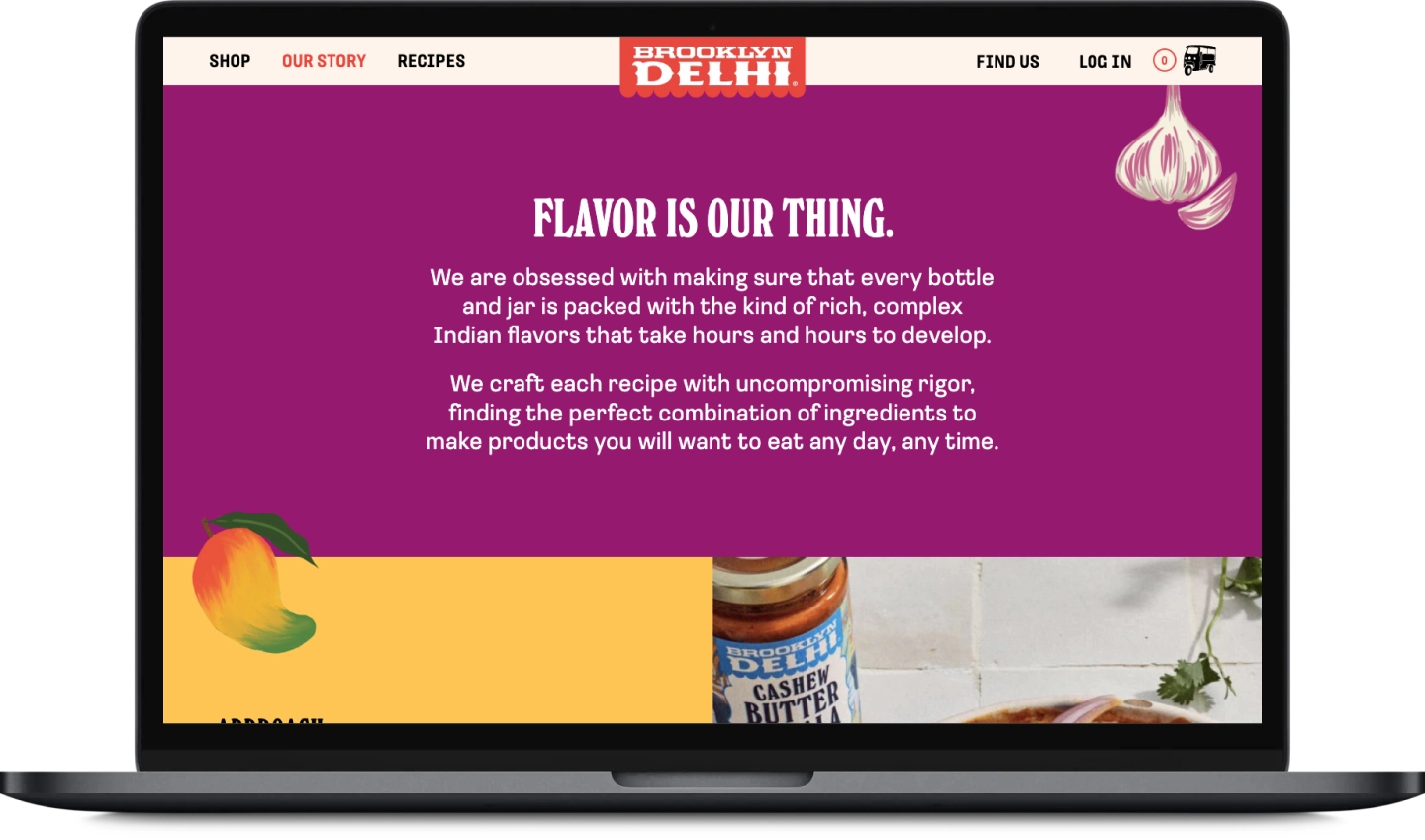 Desktop mockup of Brooklyn Delhi's about page