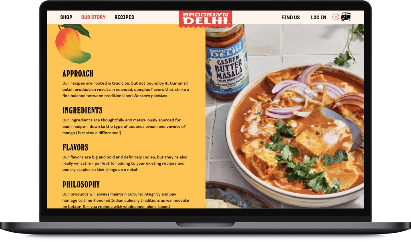 Desktop mockup of Brooklyn Delhi's about page