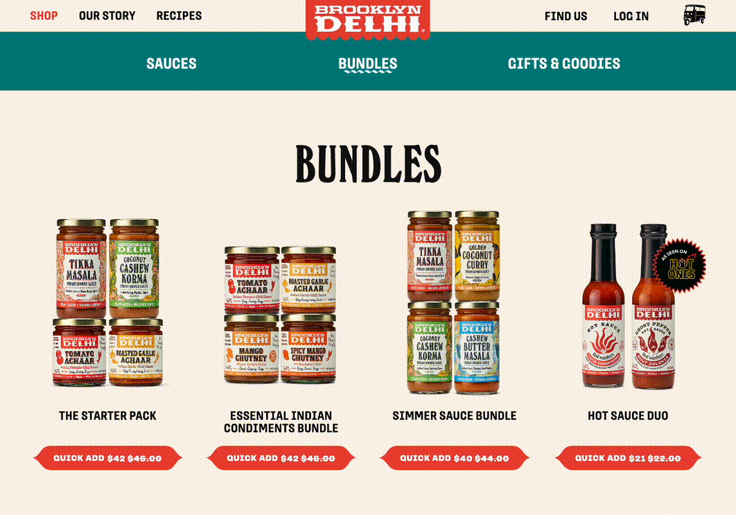 Desktop mockup of Brooklyn Delhi's product listing page