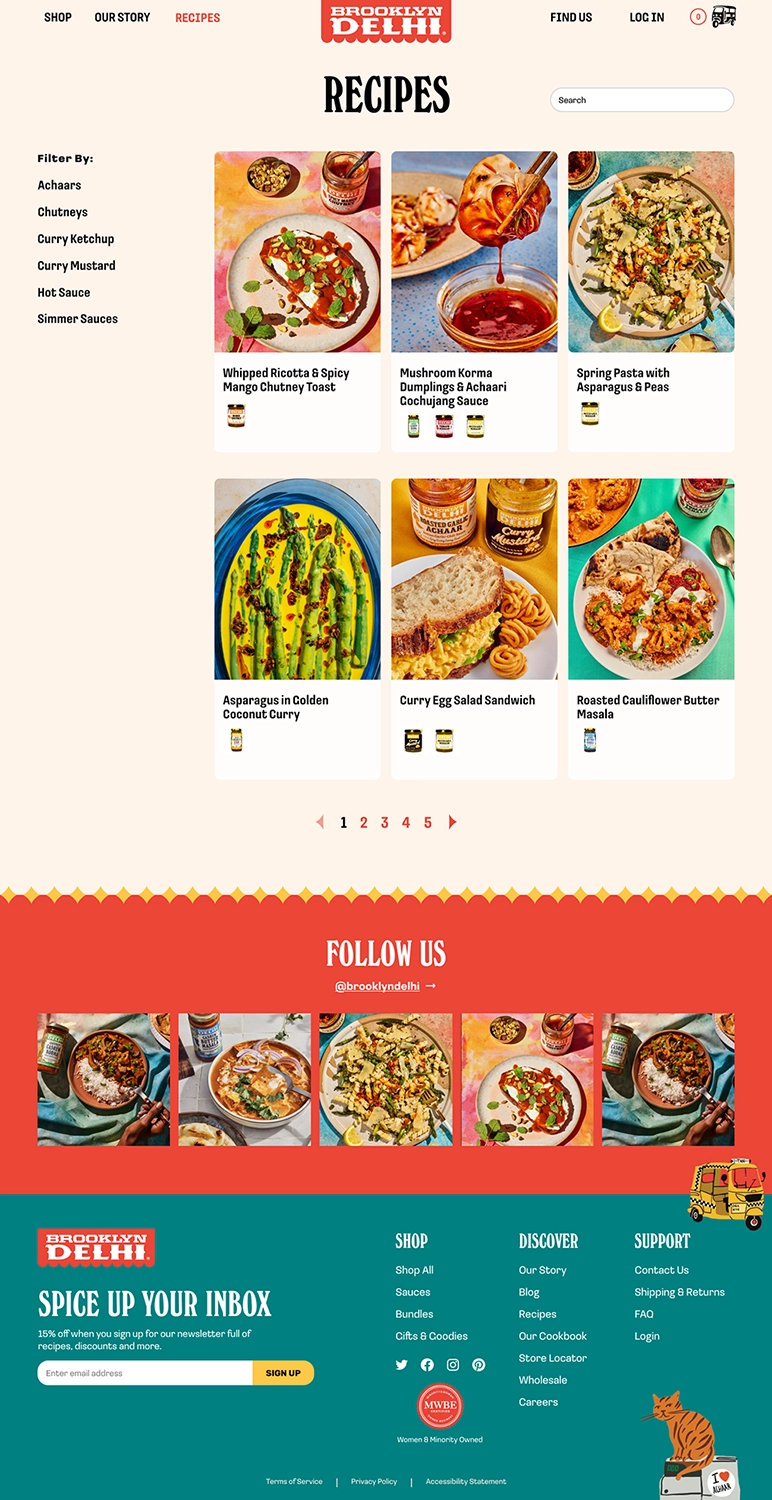Desktop mockup of Brooklyn Delhi's recipes listing page