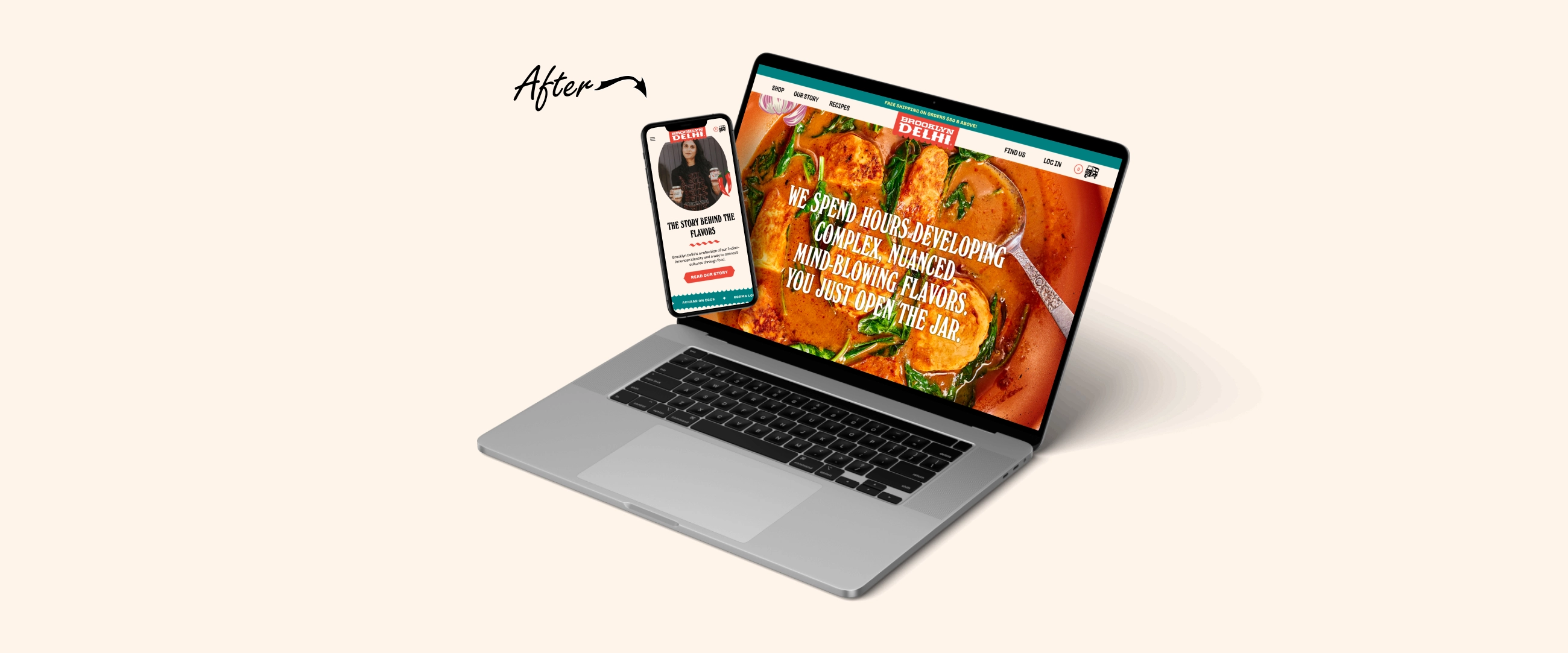 Desktop and mobile mockups of the Brooklyn Delhi brand