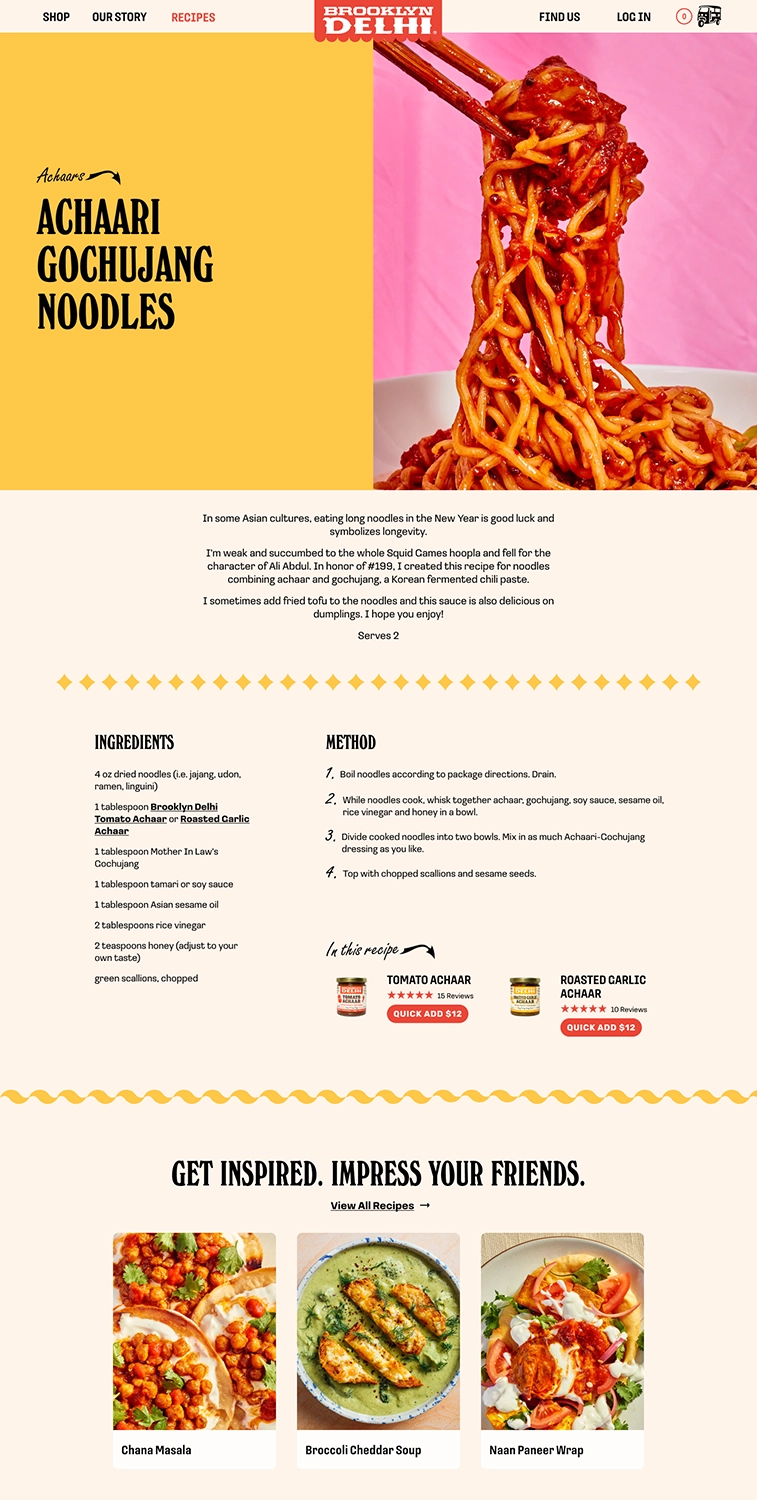 Desktop mockup of Brooklyn Delhi's recipe page