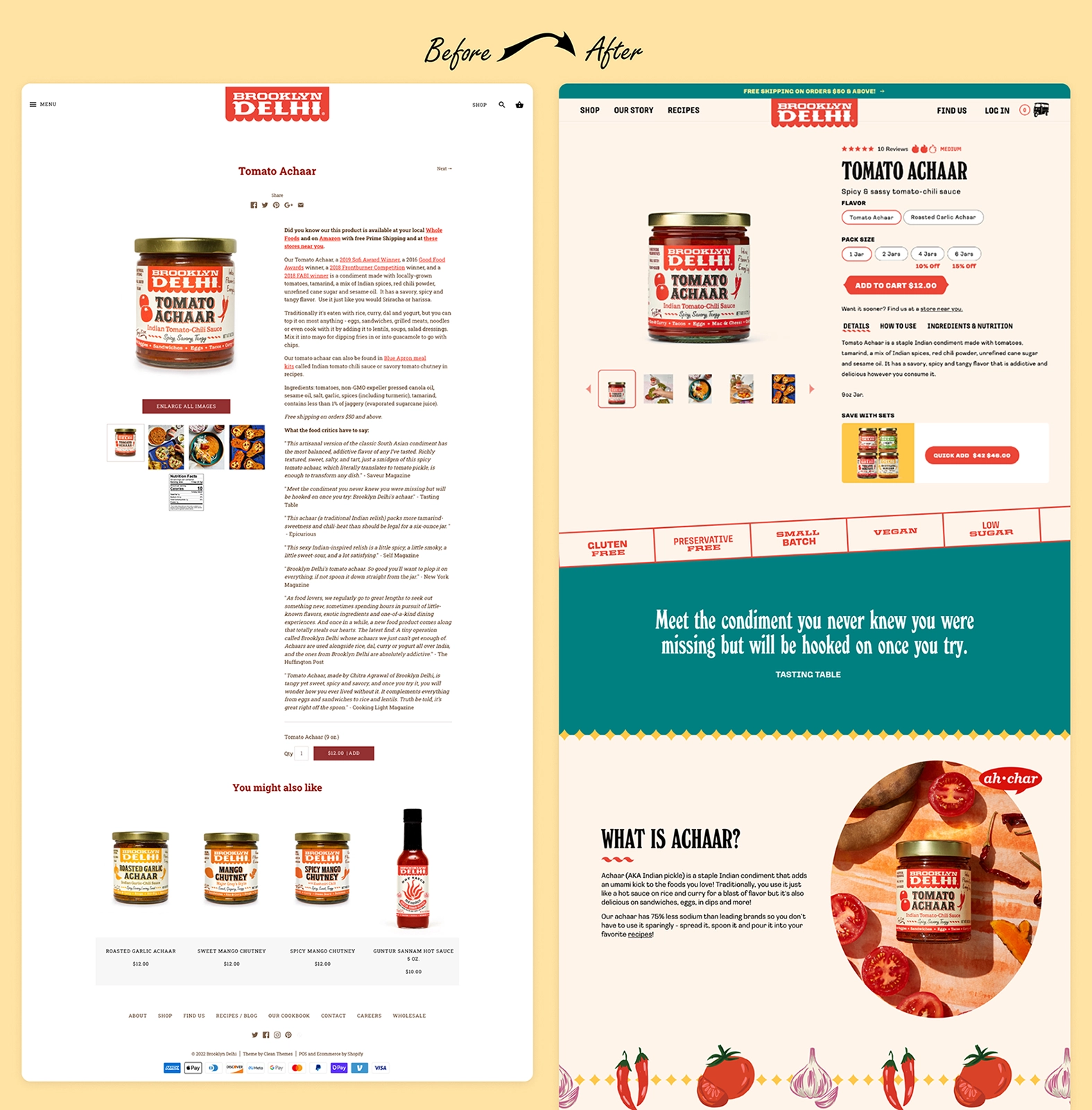 A before and after comparison image of Brooklyn Delhi's previous and current website
