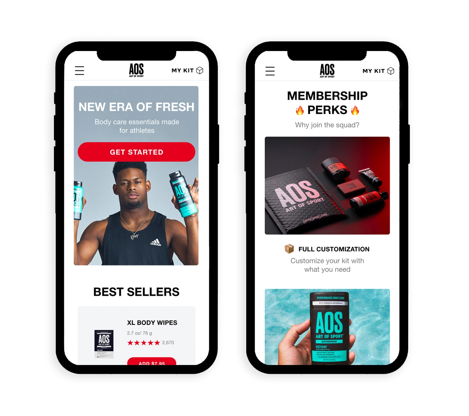 Mobile mockups of Art of Sport's homepage
