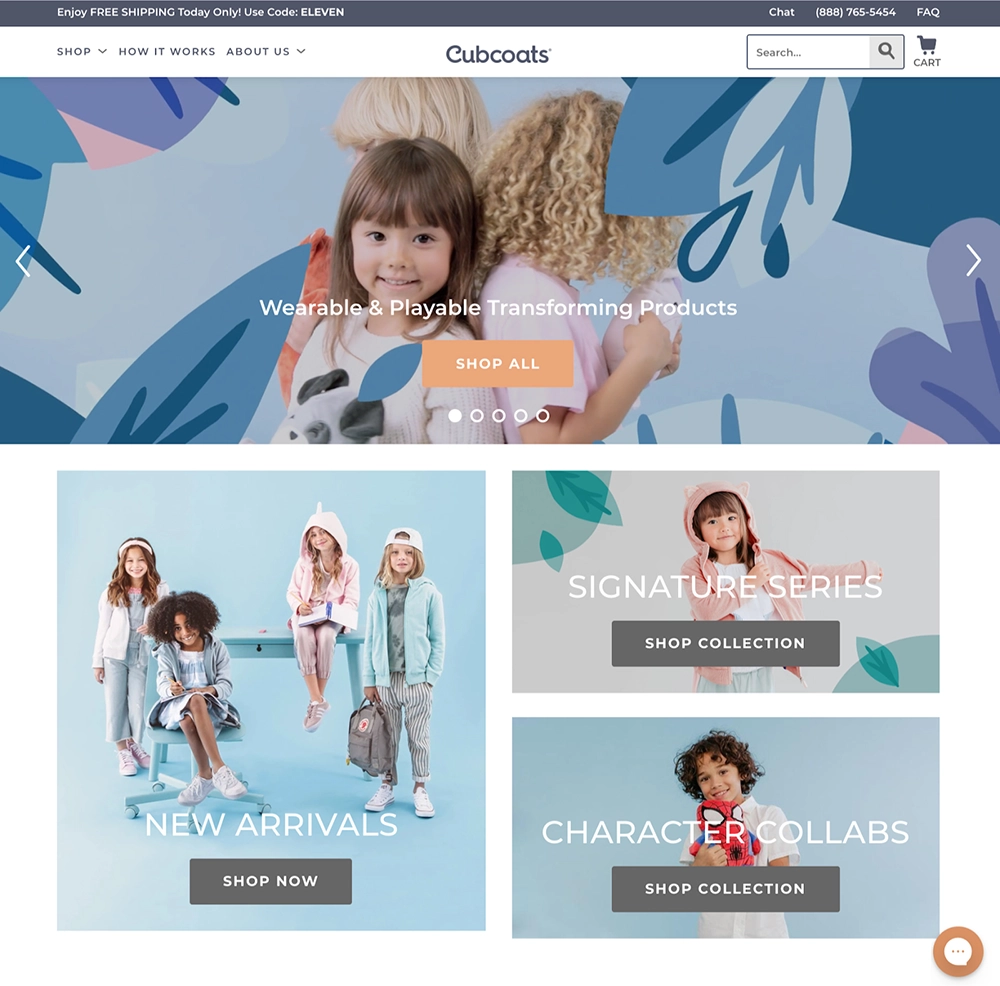 Desktop mockup of Cubcoats homepage