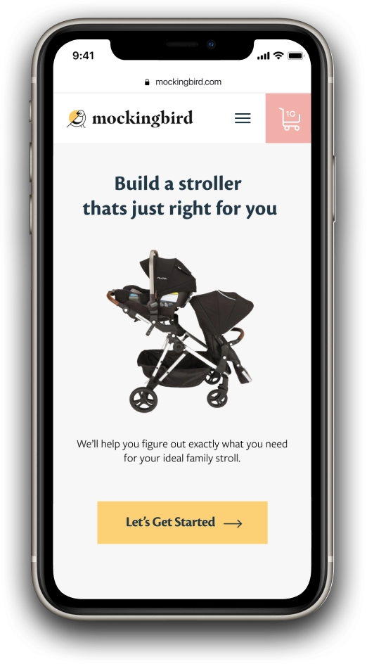 Mobile mockup of Mockingbird's guided buying experience